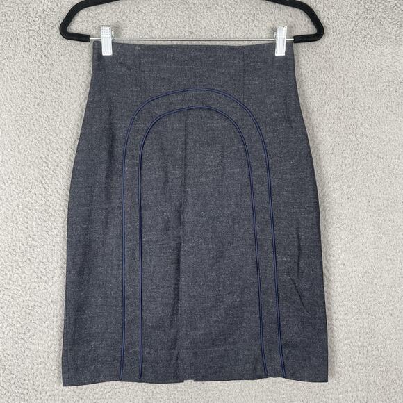 In The Now Dresses & Skirts - In The Now Skirt Womens 2 Gray Blue Wool Blend Pencil Pipe Trim Career Lined